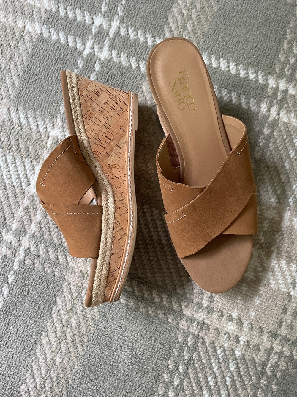 Franco Sarto leather strap cork wedges 10